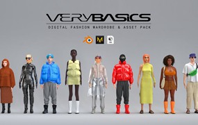 150多种数字藏品虚拟人物现代时尚服装鞋子珠宝配饰3D模型材质 Digital Fashion VERYBASICS – VirtualWardrobe & Asset Pack