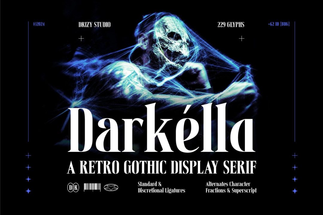 优雅复古哥特式品牌海报邀请函设计衬线英文字体安装包 Darkella – Retro Gothic Display Serif Font 设计素材 第1张