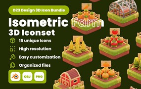 15款等距农村农场农作物3d插图图标icons设计blender/png格式素材 Isometric Farm 3D Illustration Pack