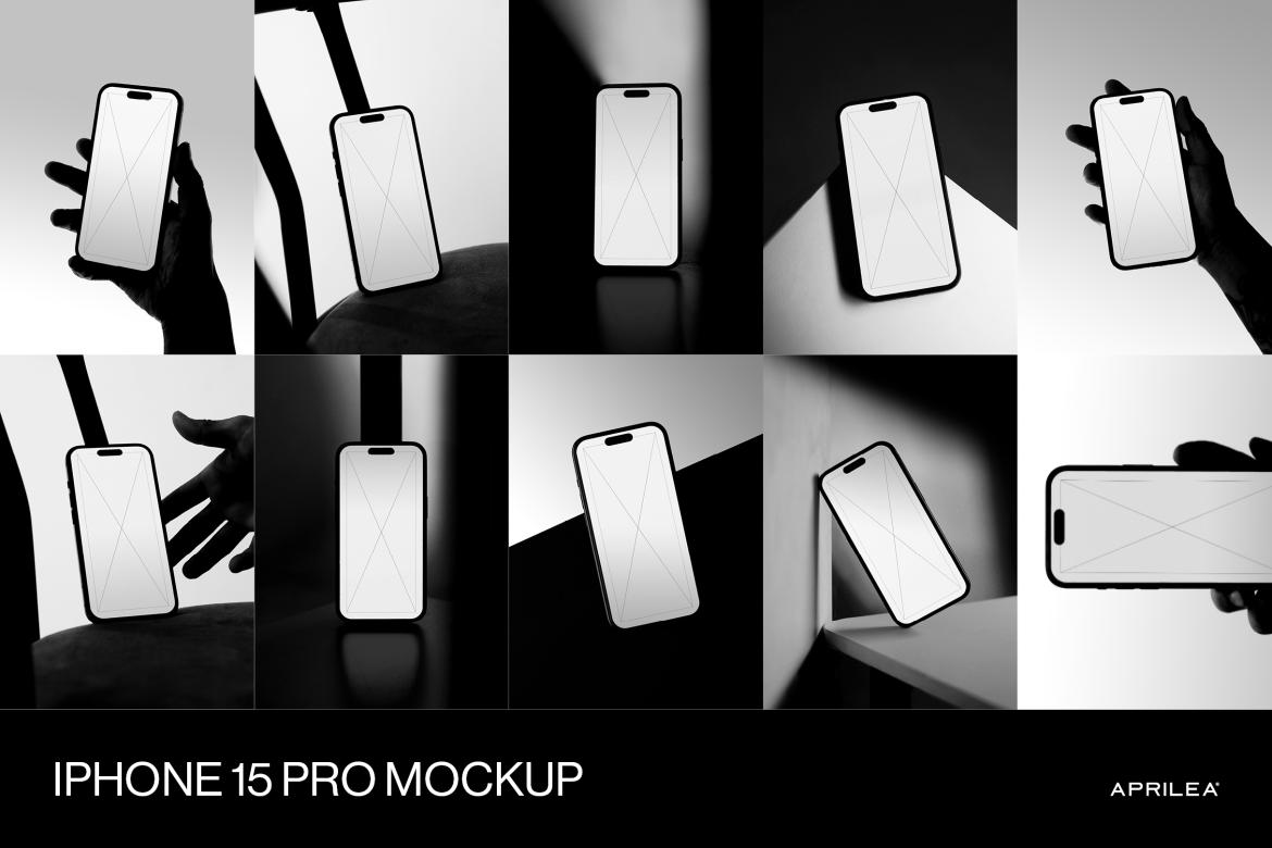 10款时尚逼真苹果iPhone 15 Pro手机屏幕演示效果图PS贴图样机模板素材 10 iPhone 15 Pro Mockups Bundle 样机素材 第1张