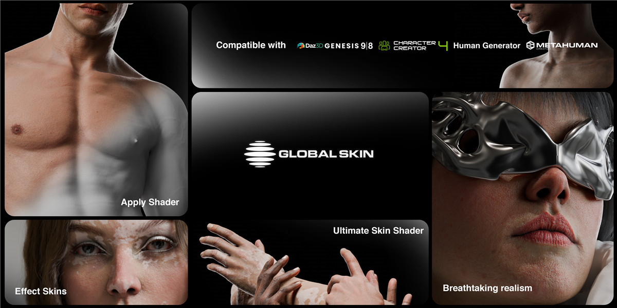 Blender插件：一键生成真实人物皮肤着色器材质贴图预设插件 Globalskin – Ultimate Skin Shader , 第7张