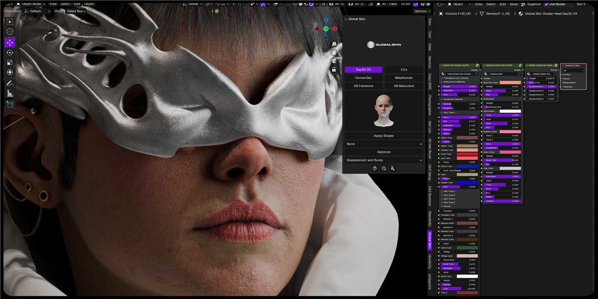 Blender插件：一键生成真实人物皮肤着色器材质贴图预设插件 Globalskin – Ultimate Skin Shader , 第8张