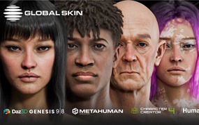 Blender插件：一键生成真实人物皮肤着色器材质贴图预设插件 Globalskin – Ultimate Skin Shader