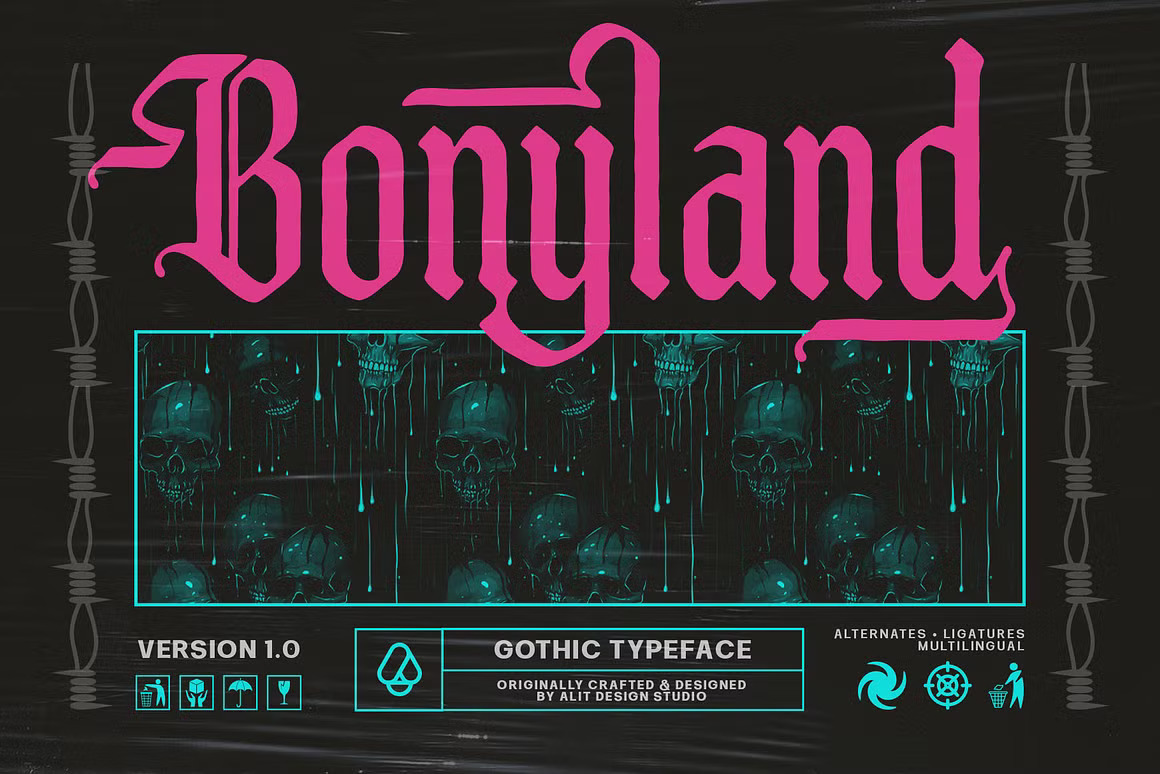 优雅复古哥特式品牌海报徽标设计衬线英文字体安装包 Bonyland Blackletter Font 设计素材 第1张