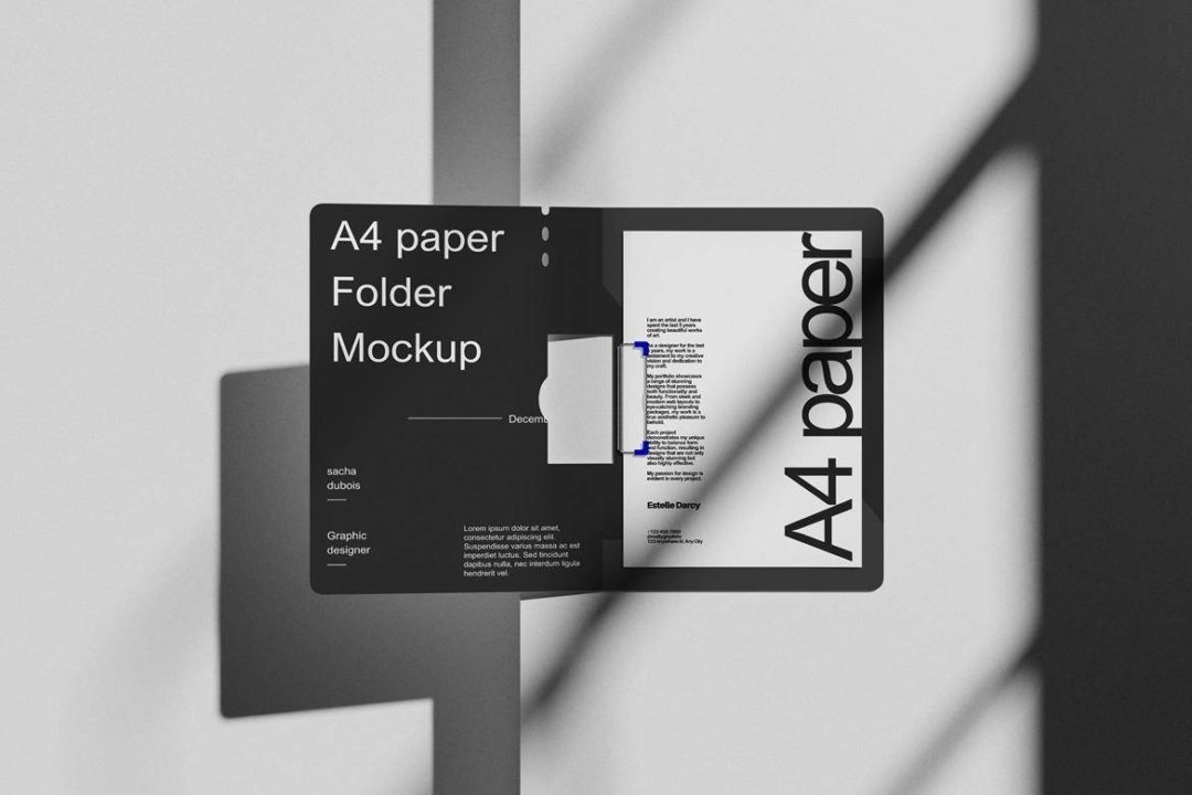 4款时尚办公文件夹A4海报信纸VI展示效果图PS贴图样机模板素材 A4 Paper Folder Mockup , 第3张