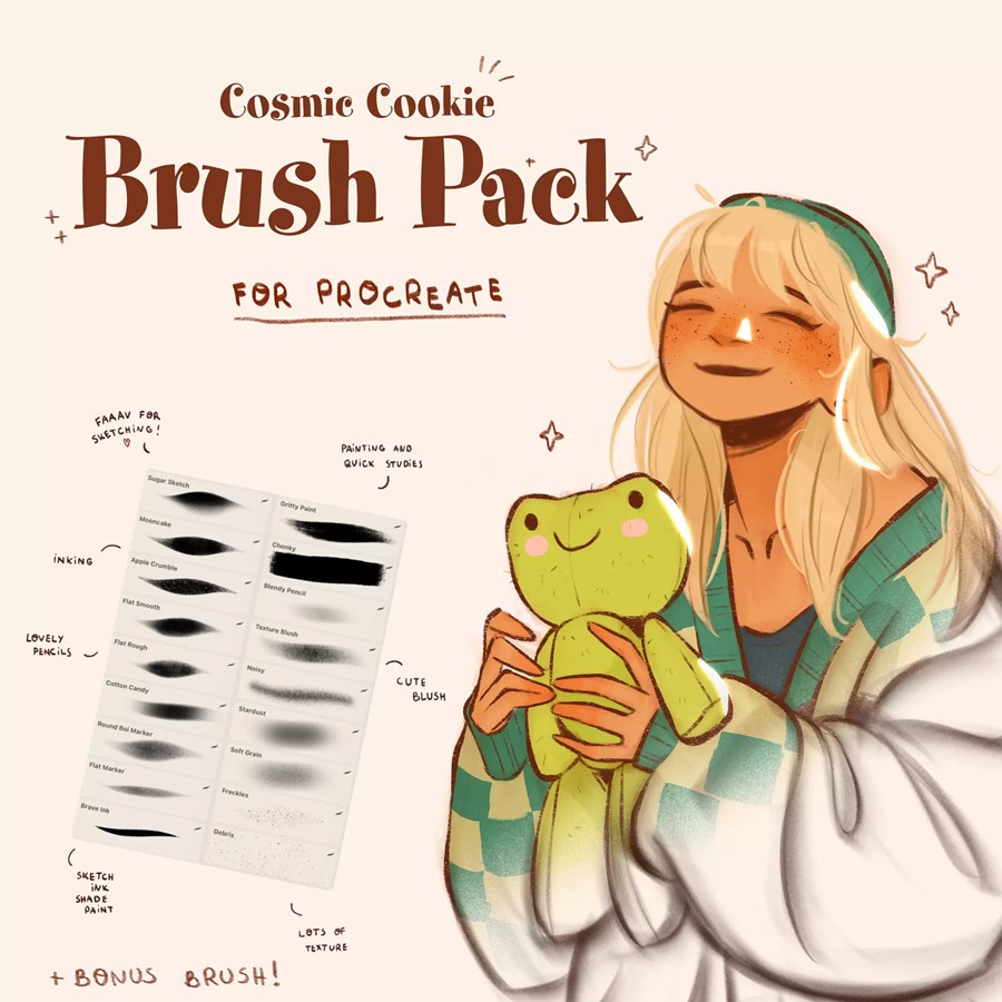 Cosmic Cookie 美式插画笔刷、卡通笔刷、铅笔笔刷、厚涂笔刷、Procreate 笔刷 Cosmic Cookie – Brushes for Procreate 笔刷资源 第1张