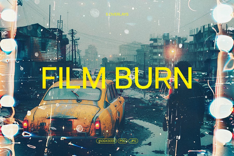 复古电影胶片烧伤融化叠加照片效果PS特效滤镜样机素材 Film Burn Overlay Textures , 第1张