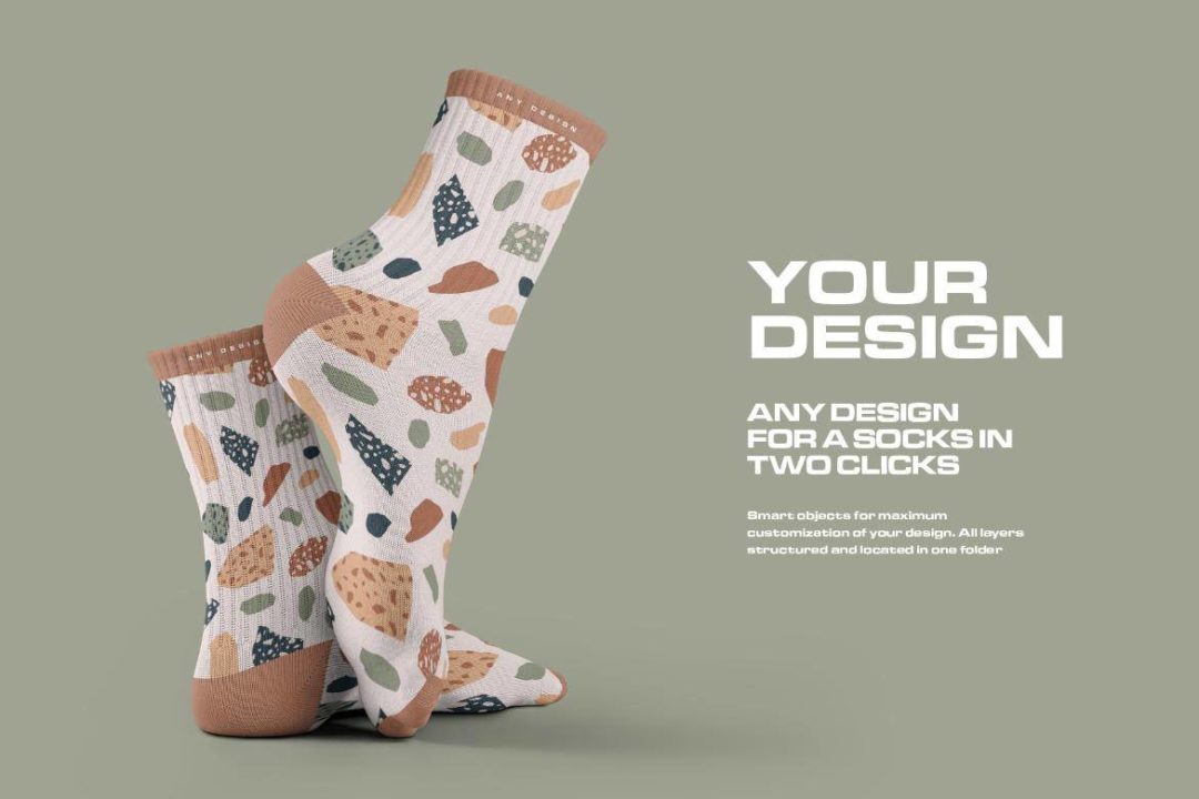 7款时尚中筒袜子印花图案设计展示效果图PSD样机模板素材 7 Mockups Medium Socks in the 3D Style 样机素材 第4张