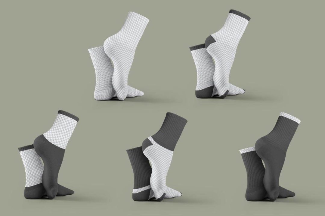 7款时尚中筒袜子印花图案设计展示效果图PSD样机模板素材 7 Mockups Medium Socks in the 3D Style 样机素材 第5张