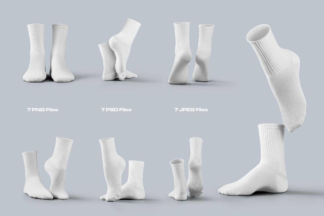 7款时尚中筒袜子印花图案设计展示效果图PSD样机模板素材 7 Mockups Medium Socks in the 3D Style 样机素材 第7张