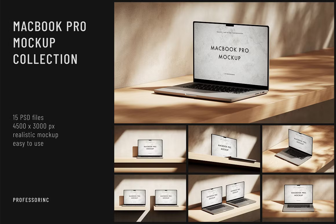 15款逼真光影苹果MacBook Pro网站界面WEB UI设计展示效果图PS贴图样机模板 MacBook Pro Mockup Collection , 第1张