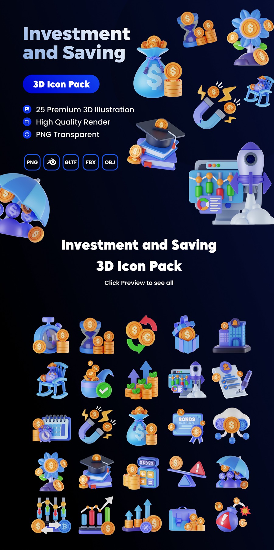 25款优质金融投资理财3D插图图标Icons设计Blender/OBJ/FBX/PNG格式素材 Investment and Saving 3D Asset , 第7张