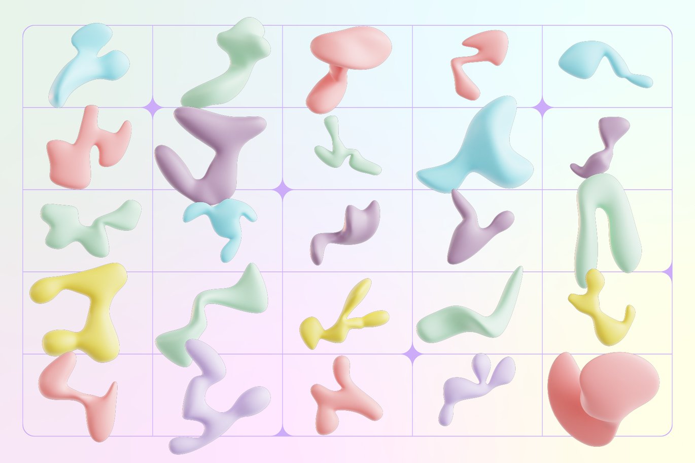 120款创意3D三维多彩流体抽象艺术图形设计素材OBJ/FBX/PNG格式 Pastel Fluid Shapes 3D Icon Set 图片素材 第2张