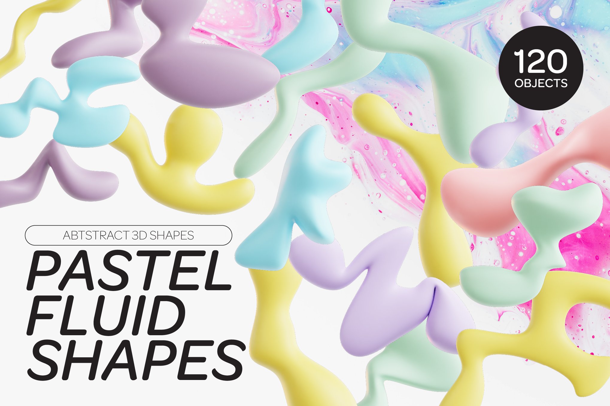 120款创意3D三维多彩流体抽象艺术图形设计素材OBJ/FBX/PNG格式 Pastel Fluid Shapes 3D Icon Set 图片素材 第1张