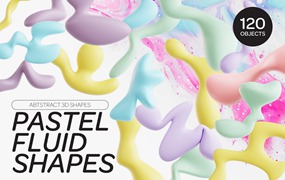 120款创意3D三维多彩流体抽象艺术图形设计素材OBJ/FBX/PNG格式 Pastel Fluid Shapes 3D Icon Set