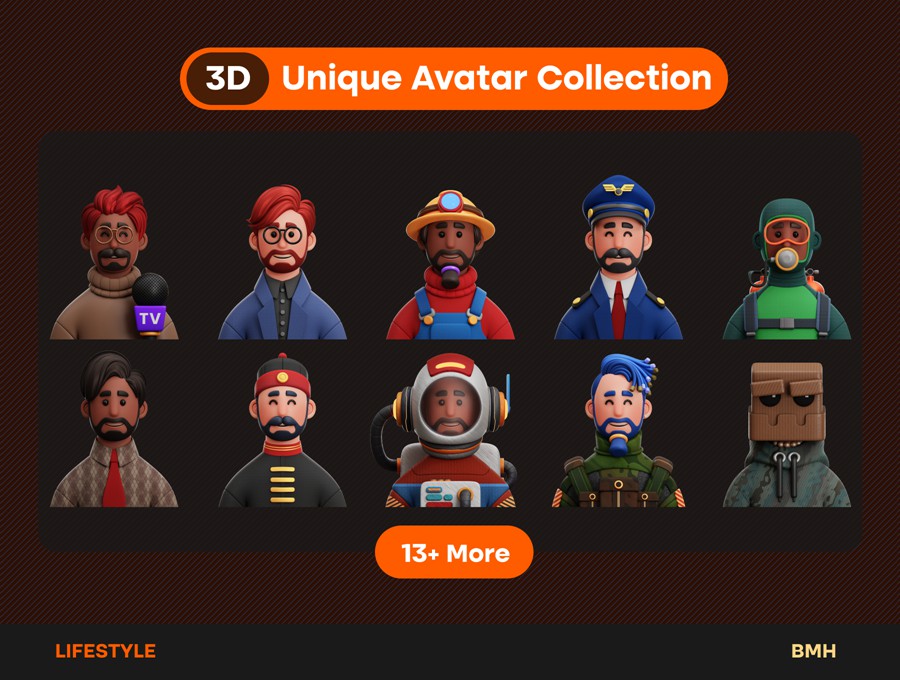 73+款独特趣味卡通3D立体职业青年男女人物头像插图图标PNG/Blender/Fig格式设计素材 Lifestyle 3D Avatars Illustration 图标素材 第10张