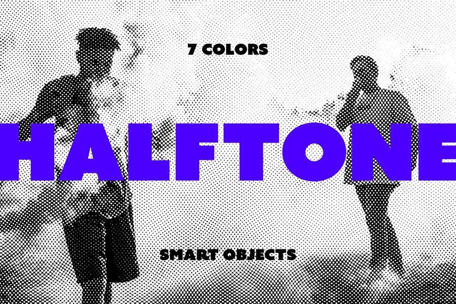 复古半色调像素颗粒波点雕刻纹理叠加PSD特效样机 Halftone Effect , 第1张