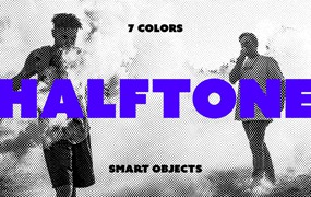 复古半色调像素颗粒波点雕刻纹理叠加PSD特效样机 Halftone Effect