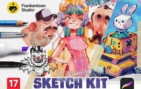 真实铅笔素描炭笔数字线条颗粒绘画效果procreate笔刷画笔设计素材 Sketch Kit for Procreate