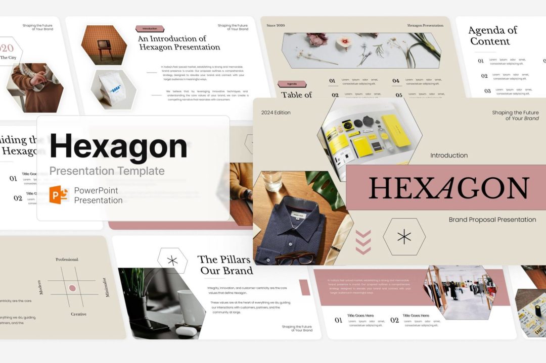 现代简约品牌营销策划提案简报设计ppt模版 Hexagon Brand Proposal Template 幻灯图表 第1张