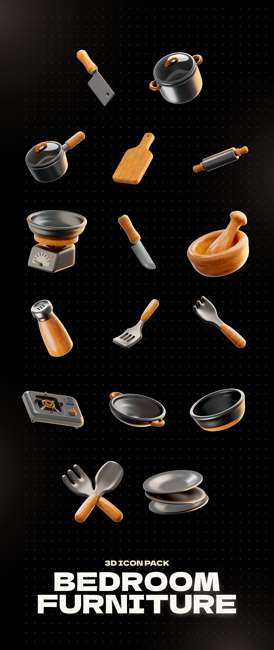 16款专业厨房烹饪刀具工具3D插图图标Icons设计Blender/PNG格式设计素材 Kitchen Tools 3D Icon 图标素材 第7张