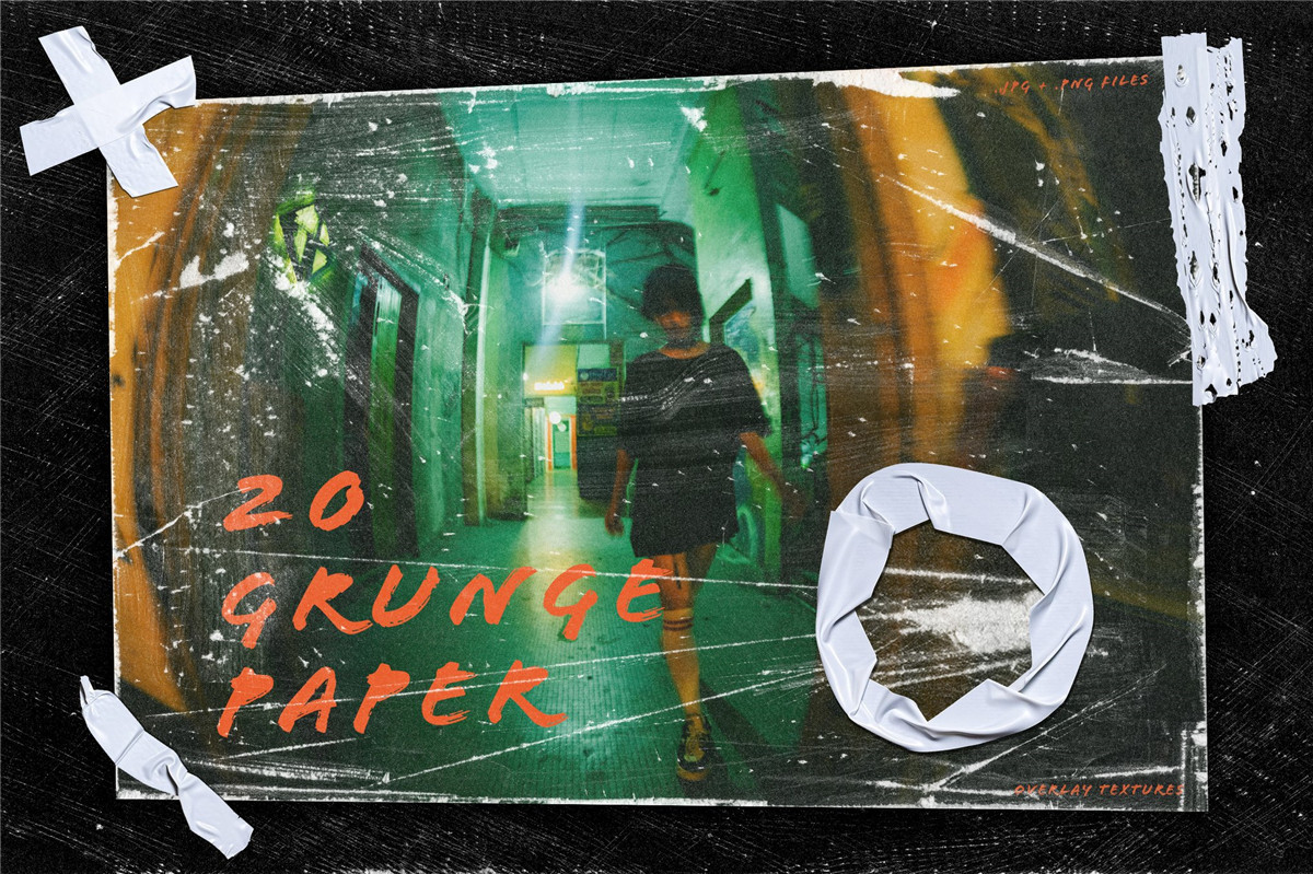 复古灰尘颗粒磨损划痕噪点黑色背景肌理纹理图片设计套装 20 Grunge Paper Overlay Ripped Texture Pack 图片素材 第1张