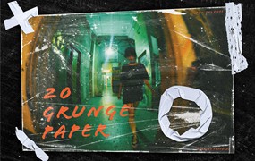 复古灰尘颗粒磨损划痕噪点黑色背景肌理纹理图片设计套装 20 Grunge Paper Overlay Ripped Texture Pack