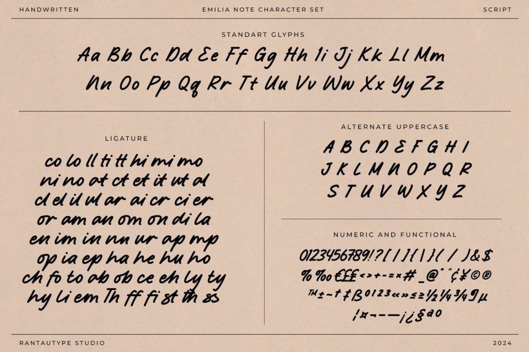 现代品牌杂志广告邀请函徽标设计手写英文字体安装包 EmiliaNote Handwritten Font , 第3张