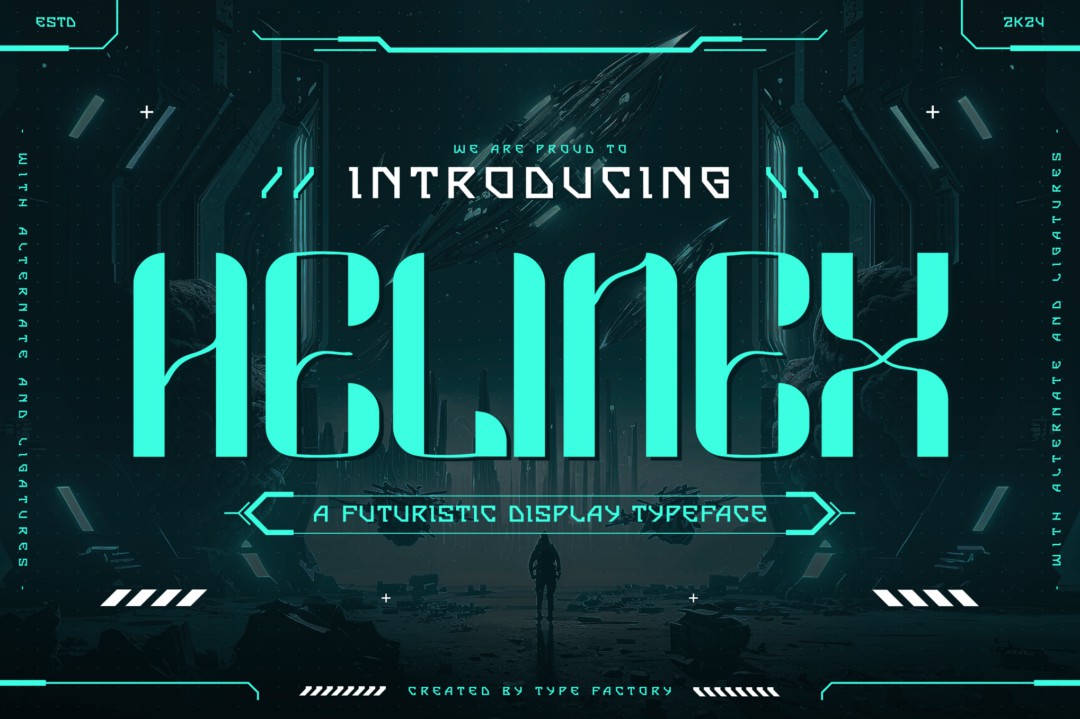 未来科幻品牌海报游戏设计装饰英文字体安装包 Helinex – Futuristic Display Typeface 设计素材 第1张