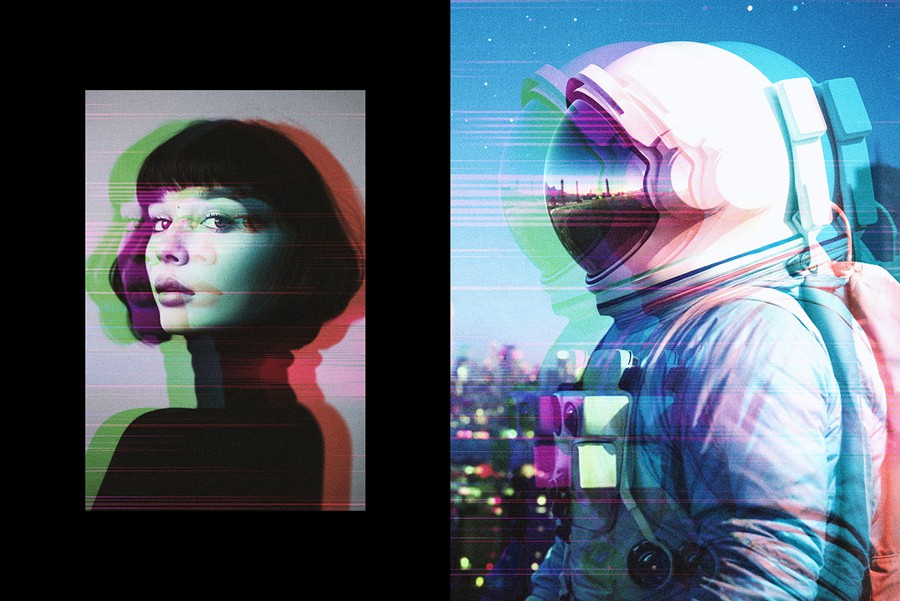 三重错位故障毛刺浮雕照片效果Ps修图特效滤镜样机素材 Glitching Anaglyph Photo Effect , 第4张