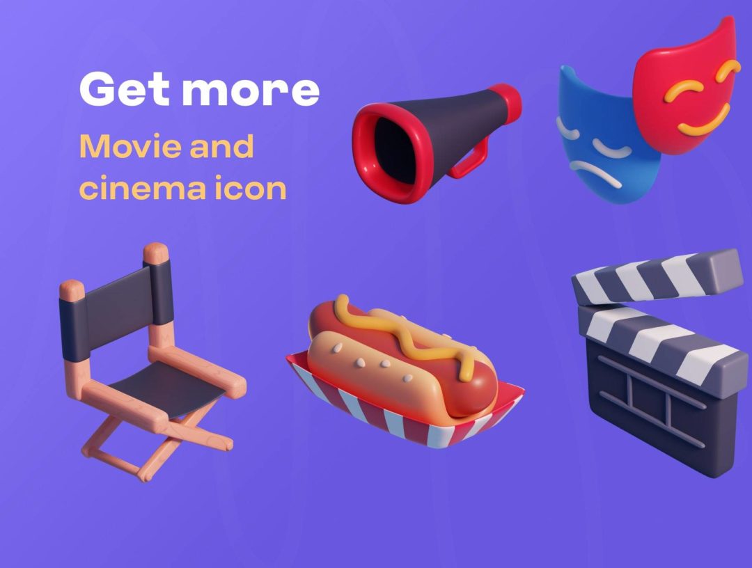 15款独特电影影院3D插图图标Icons设计Blender/PNG格式素材 Movie & Cinema 3D icon Pack , 第7张