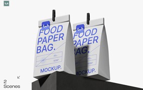 时尚真实食品咖啡包装纸袋设计展示效果图PS贴图样机模板素材 Food Paper Bag Packaging Mockup | 004