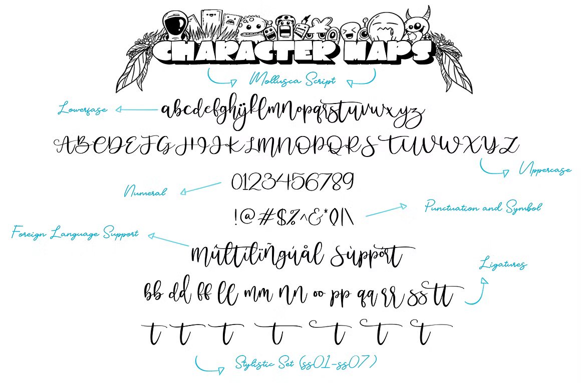 Mollusca Font Trio | Dingbats Doodle 复古漫画卡通设计/可爱壁纸/书籍封面/涂鸦字体 , 第8张