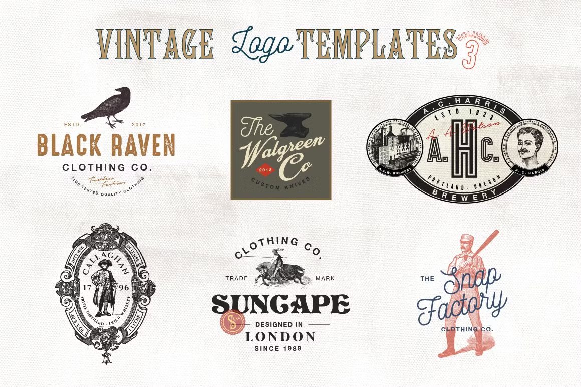 32 Vintage Logo Templates (Vol. 3) 32个复古AI矢量LOGO插图 , 第1张