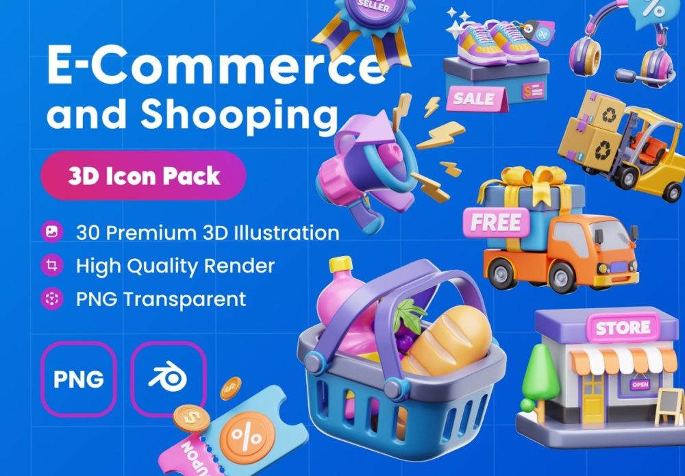 30款优质极简主义电商购物3D插图图标Icons设计Blender/PNG格式素材 E-Commerce 3D Illustrations 图标素材 第1张