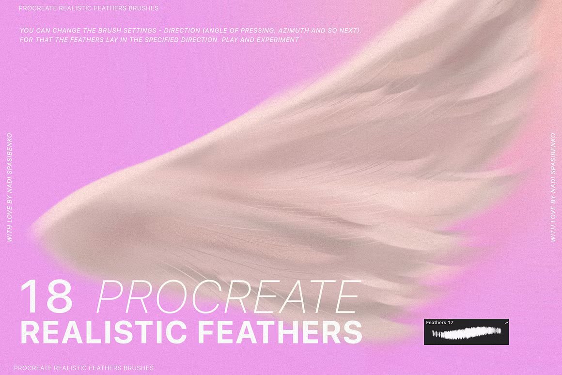 Procreate Realistic Feather Brushes 18个逼真的动物羽化Procreate笔刷 笔刷资源 第3张