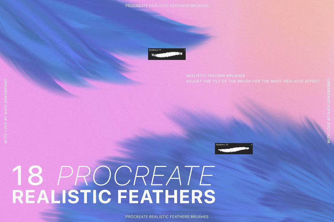 Procreate Realistic Feather Brushes 18个逼真的动物羽化Procreate笔刷 笔刷资源 第5张