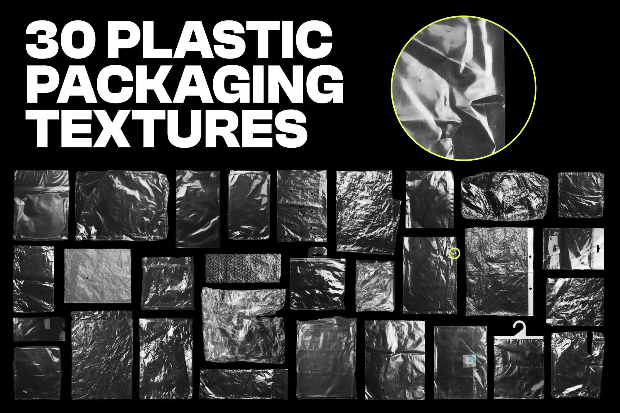 30款潮流复古透明褶皱塑料薄膜保鲜膜包装纹理PNG免抠图形 Plastic Packaging Vol.1 - 30 Textures Pack 图片素材 第3张