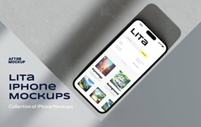 7款时尚工业风苹果iPhone 15 Pro屏幕演示效果图Ps贴图样机模板素材 Lita iPhone Mockups