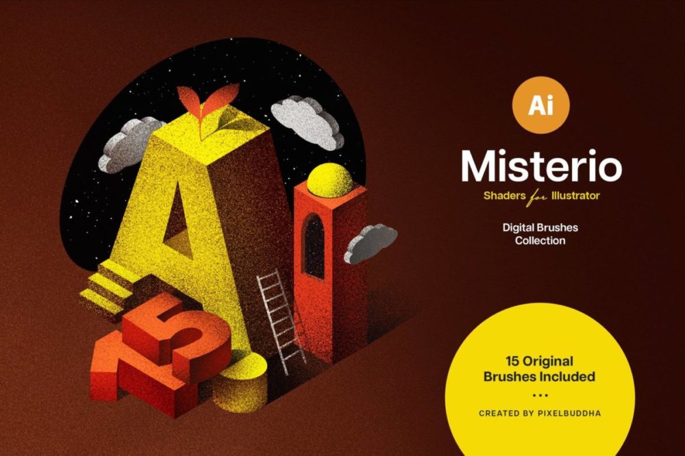 15款时尚颗粒噪点数字艺术绘画效果AI矢量笔刷设计素材 Misterio Shader Illustrator Brushes , 第1张