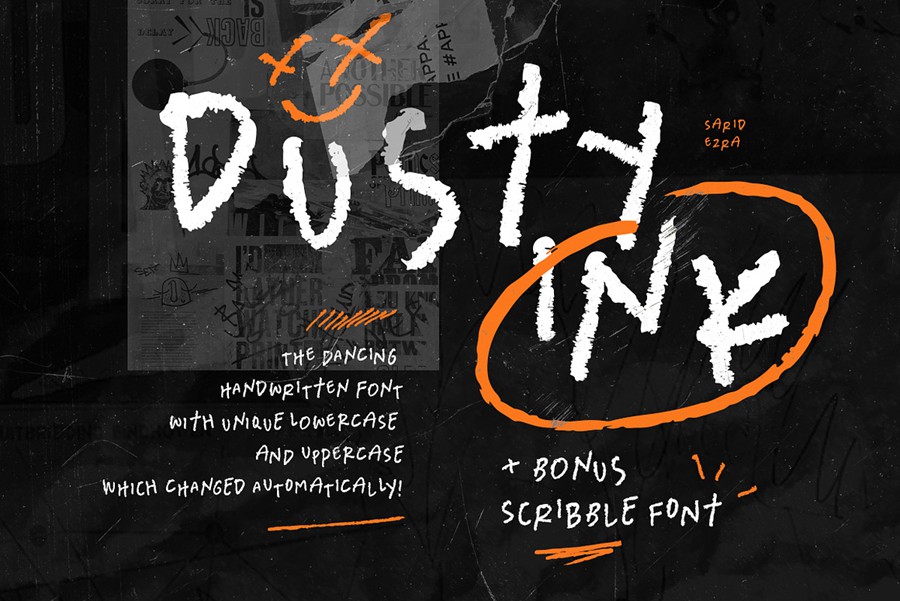 英文字体：复古涂鸦风格粗糙怪诞笨拙毛边手写字体 Dusty Ink + Scribble Font , 第1张