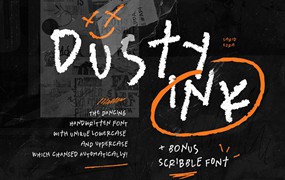 英文字体：复古涂鸦风格粗糙怪诞笨拙毛边手写字体 Dusty Ink + Scribble Font