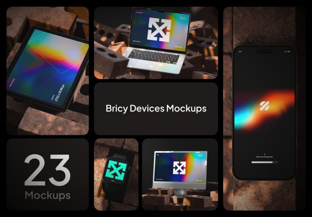 23款高级iPhone手机MacBook电脑iPad平板iWatch手表展示效果图PSD样机模板素材 Apple Devices Mockups Bricy , 第1张