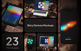 23款高级iPhone手机MacBook电脑iPad平板iWatch手表展示效果图PSD样机模板素材 Apple Devices Mockups Bricy