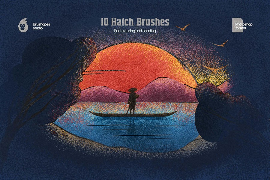 10款经典中国风插画点状铅笔素描阴影Ps笔刷画笔设计素材 Hatch Master Brushes for Photoshop , 第10张