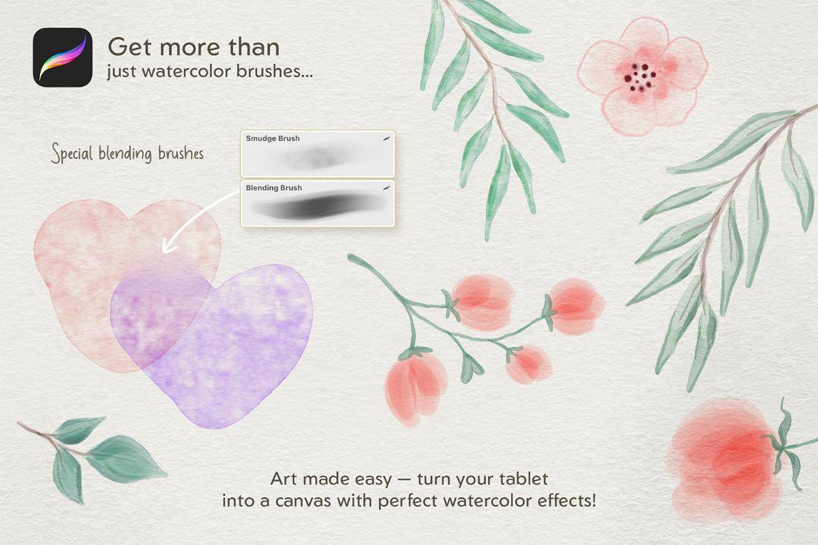 48款真实水彩艺术绘画插画procreate笔刷纸张纹理设计素材套装 Realistic Watercolor Procreate Brushes , 第5张