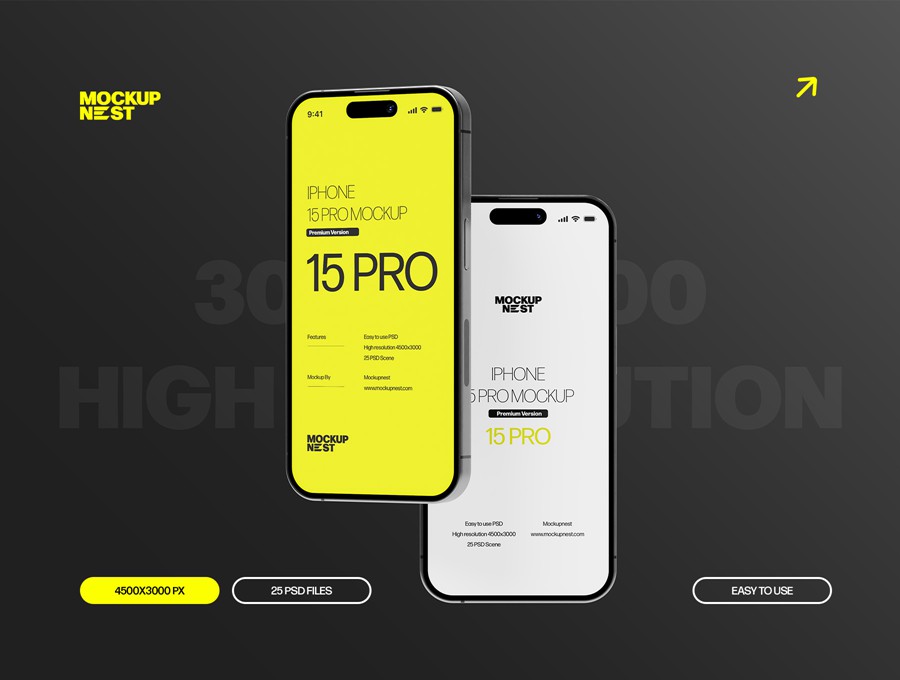 25款时尚简约app ui界面设计苹果iPhone15 Pro展示效果图Ps贴图样机模板 iPhone 15 Pro Mockup Set , 第4张