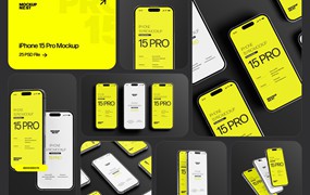 25款时尚简约app ui界面设计苹果iPhone15 Pro展示效果图Ps贴图样机模板 iPhone 15 Pro Mockup Set