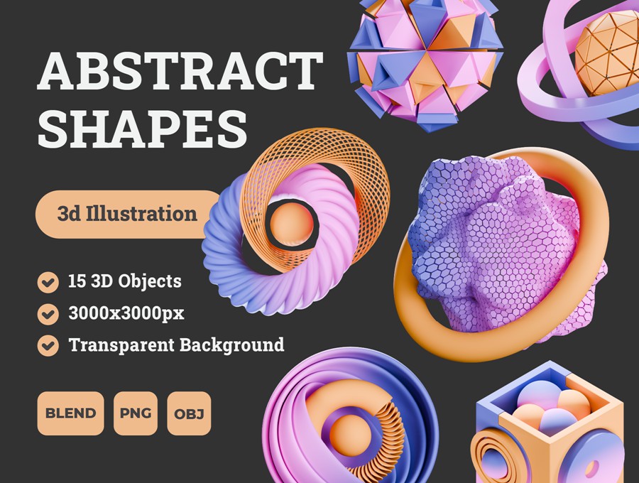 15款抽象3D立体几何图形插图图标Icons设计blender/png格式素材 Abstract Shapes 3d Illustration Pack 图标素材 第1张