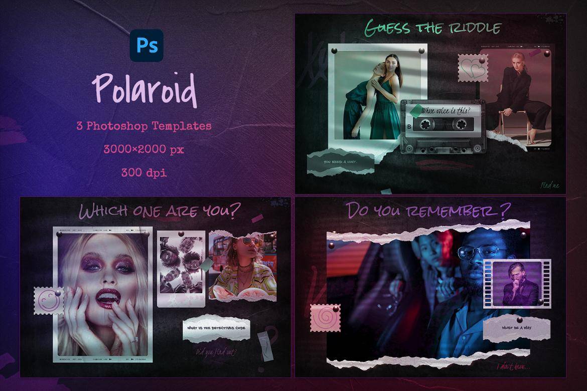 经典霓虹灯效果宝丽来边框模拟PS特效滤镜插件样机模板素材 Polaroid Photo Templates 插件预设 第5张